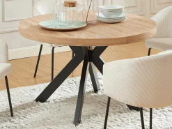 Uitschuifbare Eettafel 4 Tot 8 Plaatsen Van Mdf En Staal - Naturel En Zwart - Komoni-Vente-unique Discount