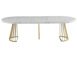 Uitschuifbare Eettafel 2 Tot 12 Plaatsen Van Mdf En Staal - Wit Marmereffect En Goud - Firela-Vente-unique Sale