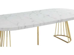 Uitschuifbare Eettafel 2 Tot 12 Plaatsen Van Mdf En Staal - Wit Marmereffect En Goud - Firela-Vente-unique Sale