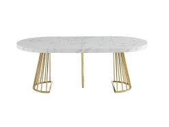 Uitschuifbare Eettafel 2 Tot 12 Plaatsen Van Mdf En Staal - Wit Marmereffect En Goud - Firela-Vente-unique Sale