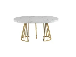 Uitschuifbare Eettafel 2 Tot 12 Plaatsen Van Mdf En Staal - Wit Marmereffect En Goud - Firela-Vente-unique Sale