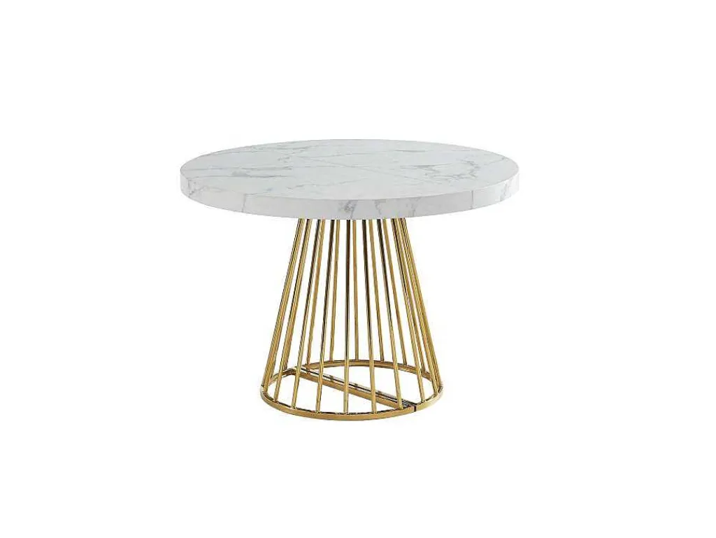 Uitschuifbare Eettafel 2 Tot 12 Plaatsen Van Mdf En Staal - Wit Marmereffect En Goud - Firela-Vente-unique Sale