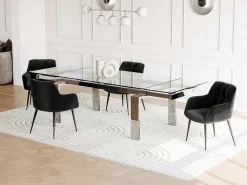 Uitschuifbare Eettafel Lubana - Gehard Glas En Metaal - 8 Tot 10 Personen-Vente-unique Discount