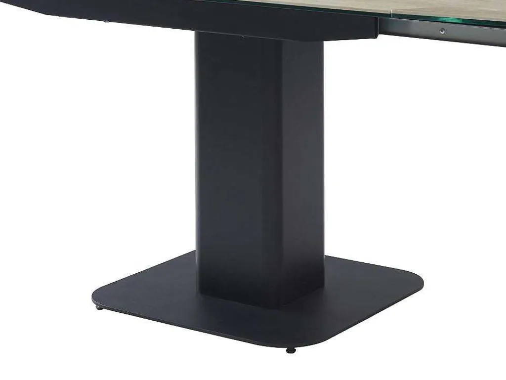 Uitschuifbare Eettafel Voor 4 Tot 8 Personen In Keramiek, Gehard Glas, Metaal En Mdf - Lichte Houtlook En Zwart - Taloza-Maison Céphy Hot