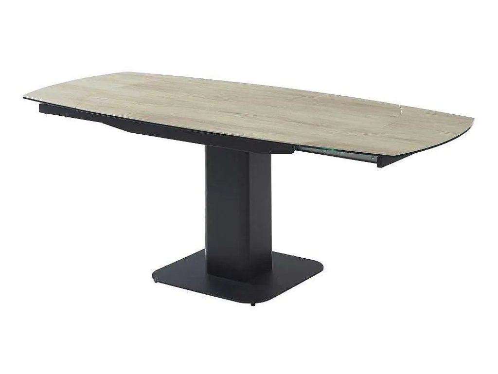 Uitschuifbare Eettafel Voor 4 Tot 8 Personen In Keramiek, Gehard Glas, Metaal En Mdf - Lichte Houtlook En Zwart - Taloza-Maison Céphy Hot
