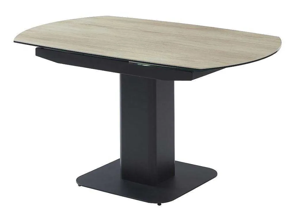 Uitschuifbare Eettafel Voor 4 Tot 8 Personen In Keramiek, Gehard Glas, Metaal En Mdf - Lichte Houtlook En Zwart - Taloza-Maison Céphy Hot