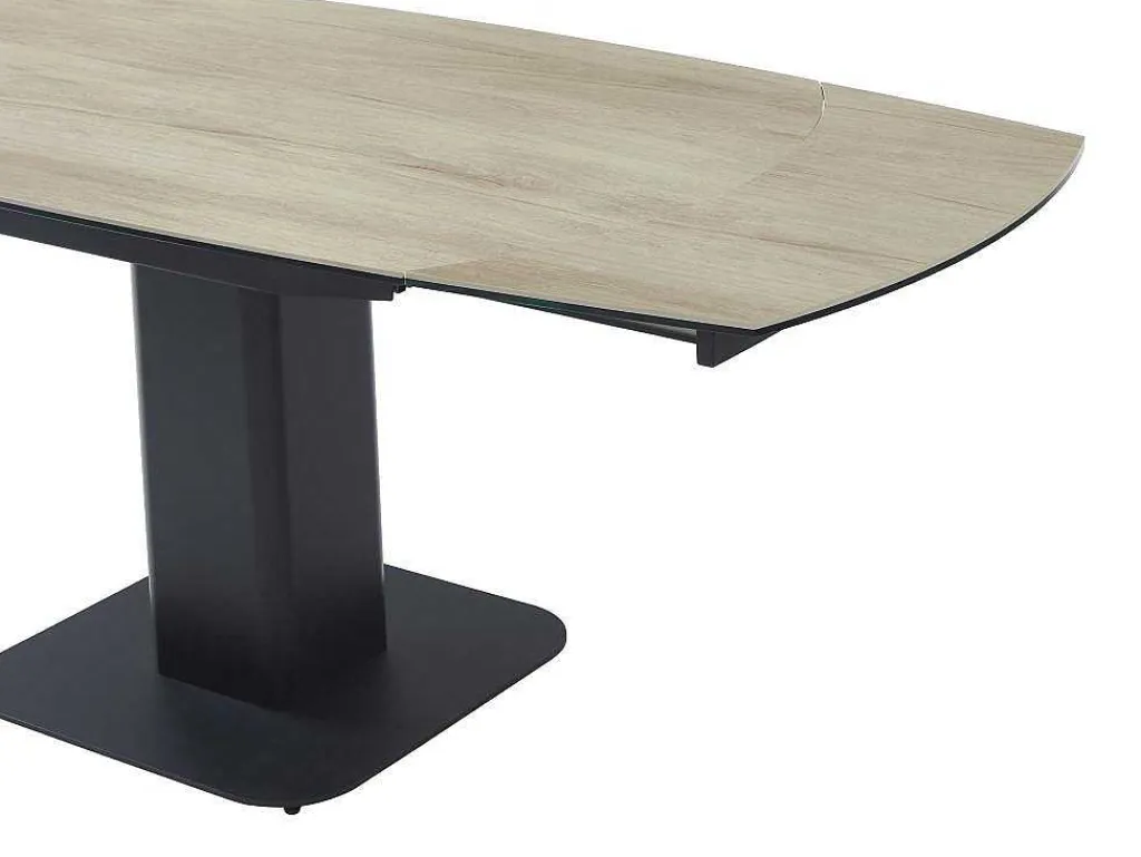 Uitschuifbare Eettafel Voor 4 Tot 8 Personen In Keramiek, Gehard Glas, Metaal En Mdf - Lichte Houtlook En Zwart - Taloza-Maison Céphy Hot