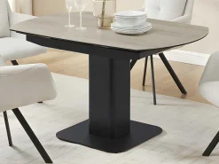 Uitschuifbare Eettafel Voor 4 Tot 8 Personen In Keramiek, Gehard Glas, Metaal En Mdf - Lichte Houtlook En Zwart - Taloza-Maison Céphy Hot