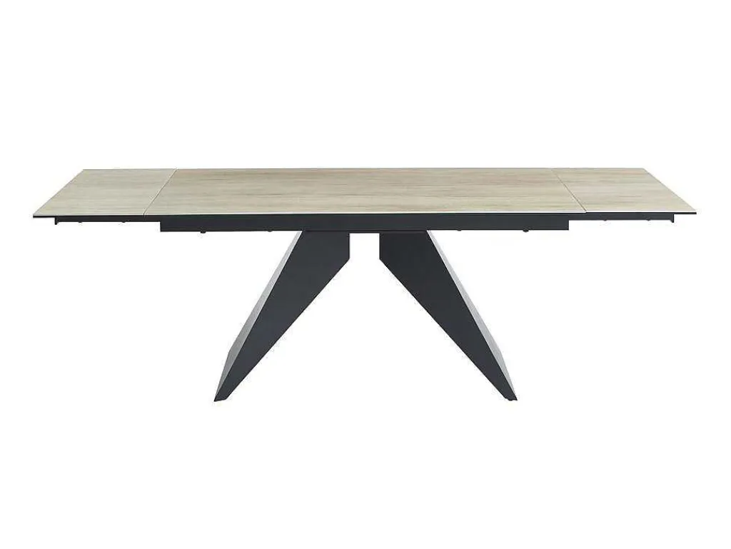 Uitschuifbare Eettafel Voor 6-10 Personen In Keramiek, Gehard Glas En Metaal - Lichte Houtlook En Zwart - Suniva-Maison Céphy Outlet