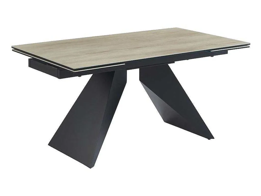 Uitschuifbare Eettafel Voor 6-10 Personen In Keramiek, Gehard Glas En Metaal - Lichte Houtlook En Zwart - Suniva-Maison Céphy Outlet