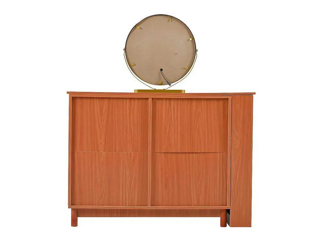 Uitschuifbare Kaptafel - 8 Laden En 1 Spiegel Met Led - Retrostijl - Bruin (Kruk Niet Inbegrepen)-ModernLuxe Hot