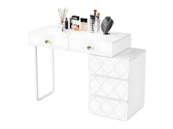 Uitschuifbare Kaptafel Met Golvenpatroon - Met 5 Laden - Gelakte Fronten - Wit (Zonder Spiegel Of Kruk)-ModernLuxe Discount