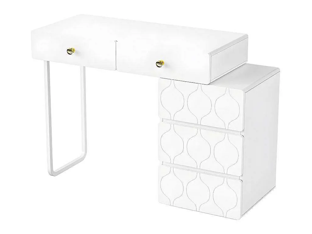 Uitschuifbare Kaptafel Met Golvenpatroon - Met 5 Laden - Gelakte Fronten - Wit (Zonder Spiegel Of Kruk)-ModernLuxe Discount