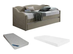 Uitschuifbare Slaapbank 2 X 90 X 190 Cm - Velours - Beige + Matras - Lenvia-Vente-unique Sale