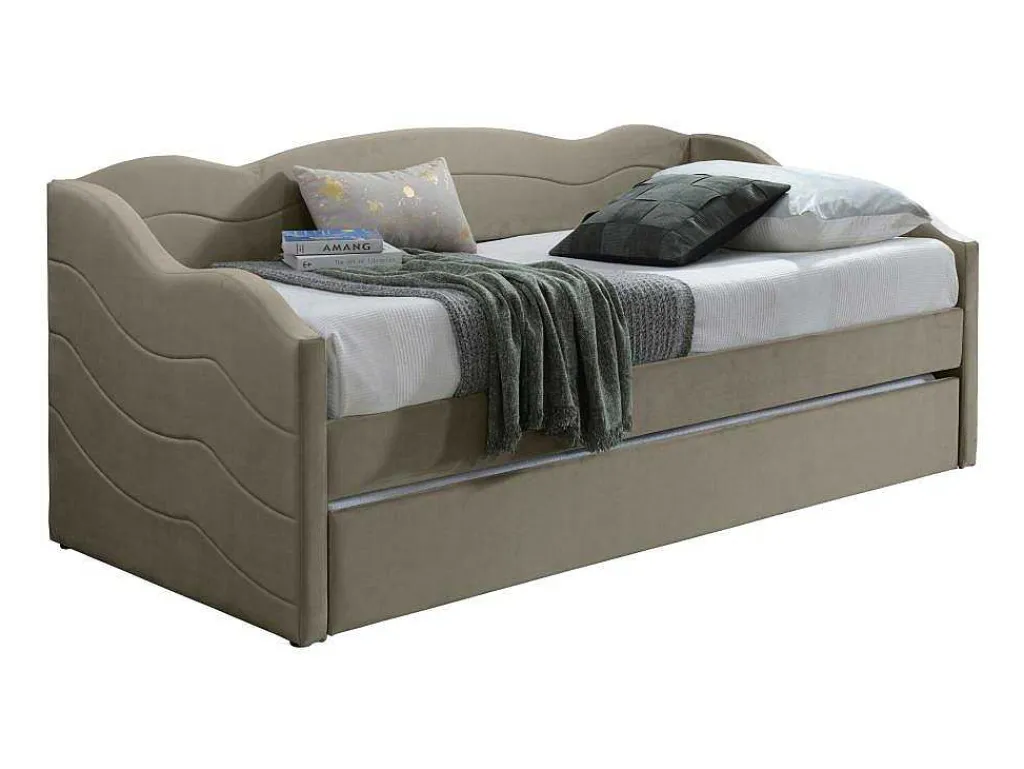 Uitschuifbare Slaapbank 2 X 90 X 190 Cm - Velours - Beige + Matras - Lenvia-Vente-unique Sale