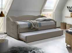 Uitschuifbare Slaapbank 2 X 90 X 190 Cm - Velours - Beige + Matras - Lenvia-Vente-unique Sale