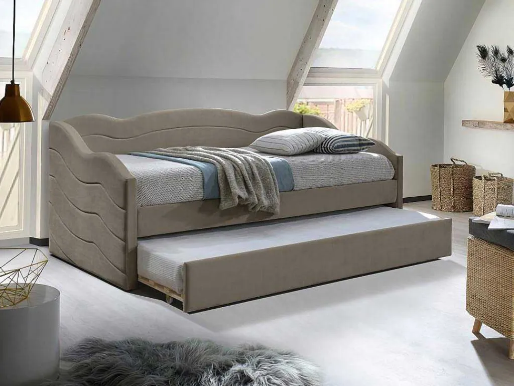 Uitschuifbare Slaapbank 2 X 90 X 190 Cm - Velours - Beige + Matras - Lenvia-Vente-unique Sale
