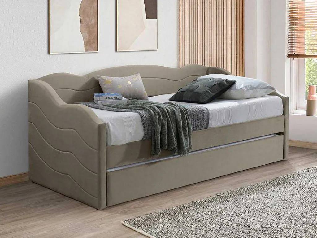 Uitschuifbare Slaapbank 2 X 90 X 190 Cm - Velours - Beige - Lenvia-Vente-unique Hot