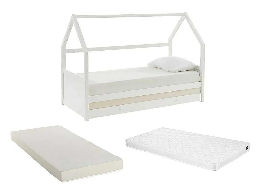 Uitschuifbed 2 X 90 X 190 Cm - Grenen - Wit + Matras - Hurra-Vente-unique Online
