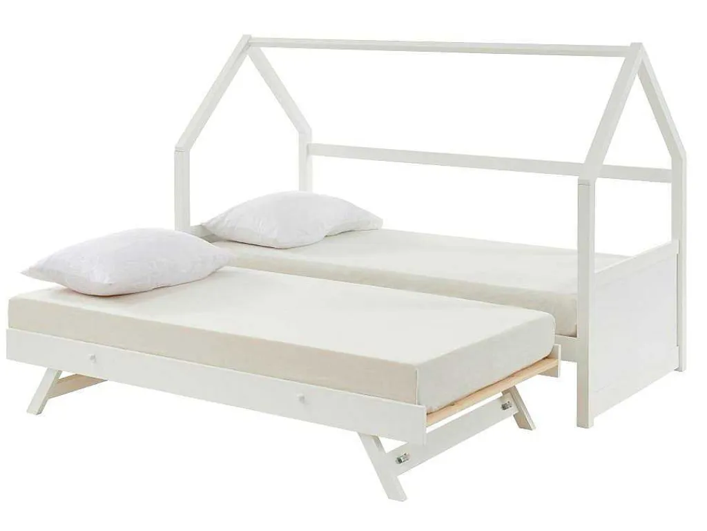 Uitschuifbed 2 X 90 X 190 Cm - Grenen - Wit + Matras - Hurra-Vente-unique Online