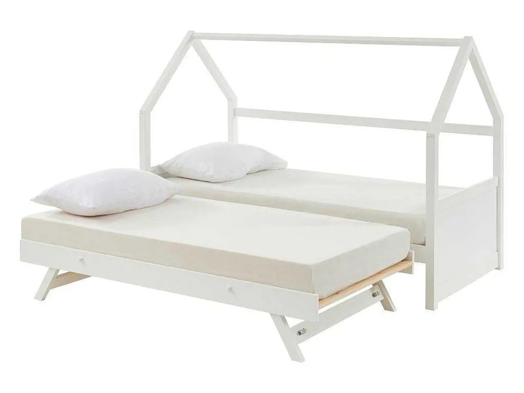 Uitschuifbed 2 X 90 X 190 Cm - Grenen - Wit - Hurra-Vente-unique