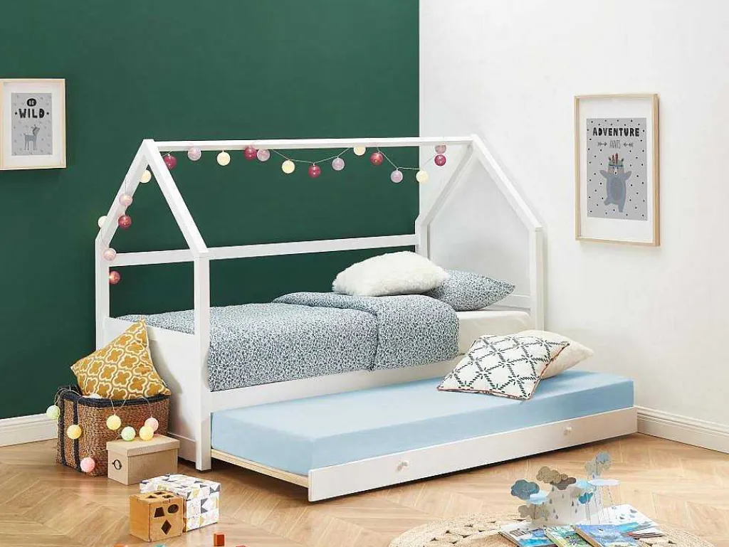 Uitschuifbed 2 X 90 X 190 Cm - Grenen - Wit - Hurra-Vente-unique