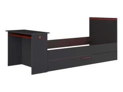 Uitschuifbed 2 X 90 X 200 Cm - Met Bureau - Ledverlichting - Antraciet En Rood - Vouani-Vente-unique Best