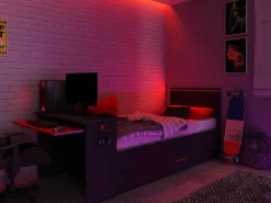 Uitschuifbed 2 X 90 X 200 Cm - Met Bureau - Ledverlichting - Antraciet En Rood - Vouani-Vente-unique Best