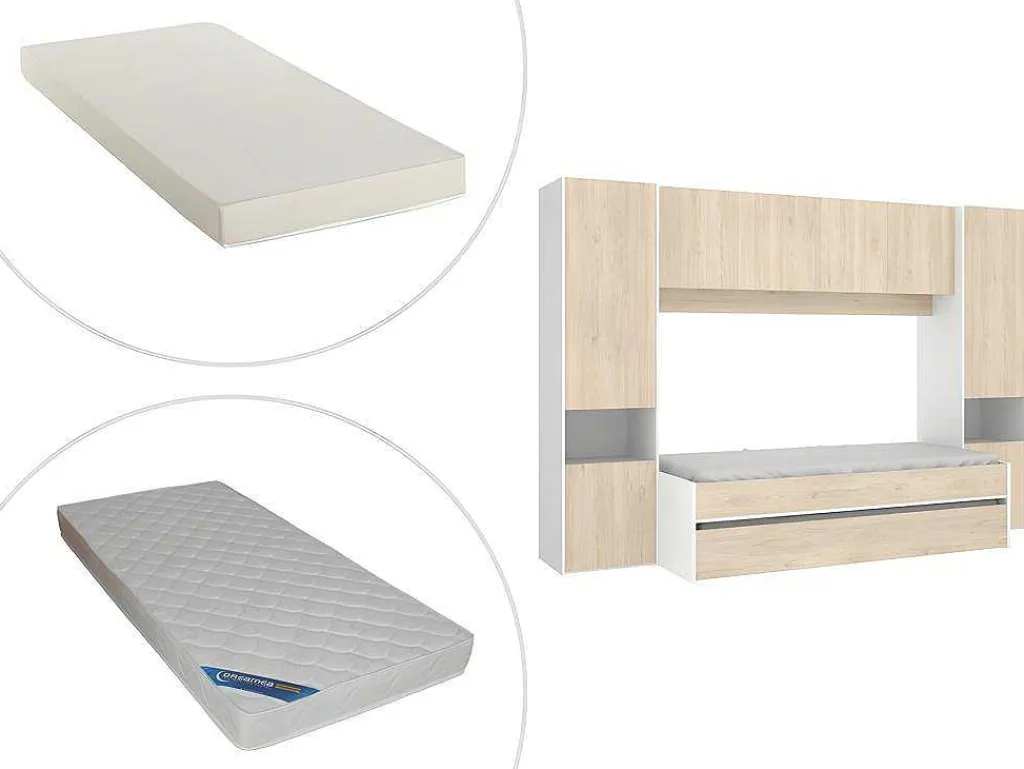Uitschuifbed Met Ingebouwde Kasten Selena - 90 X 190Cm - Eiken & Wit + Matras-Vente-unique