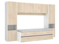 Uitschuifbed Met Ingebouwde Kasten Selena - 90 X 190Cm - Eiken & Wit + Matras-Vente-unique