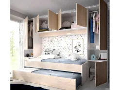 Uitschuifbed Met Ingebouwde Kasten Selena - 90 X 190Cm - Eiken & Wit + Matras-Vente-unique