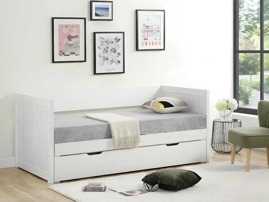 Uitschuifbed Met Opbergruimte - 90 X 190 Of 174 X 190 Cm - Wit - Alfiero-Vente-unique Outlet
