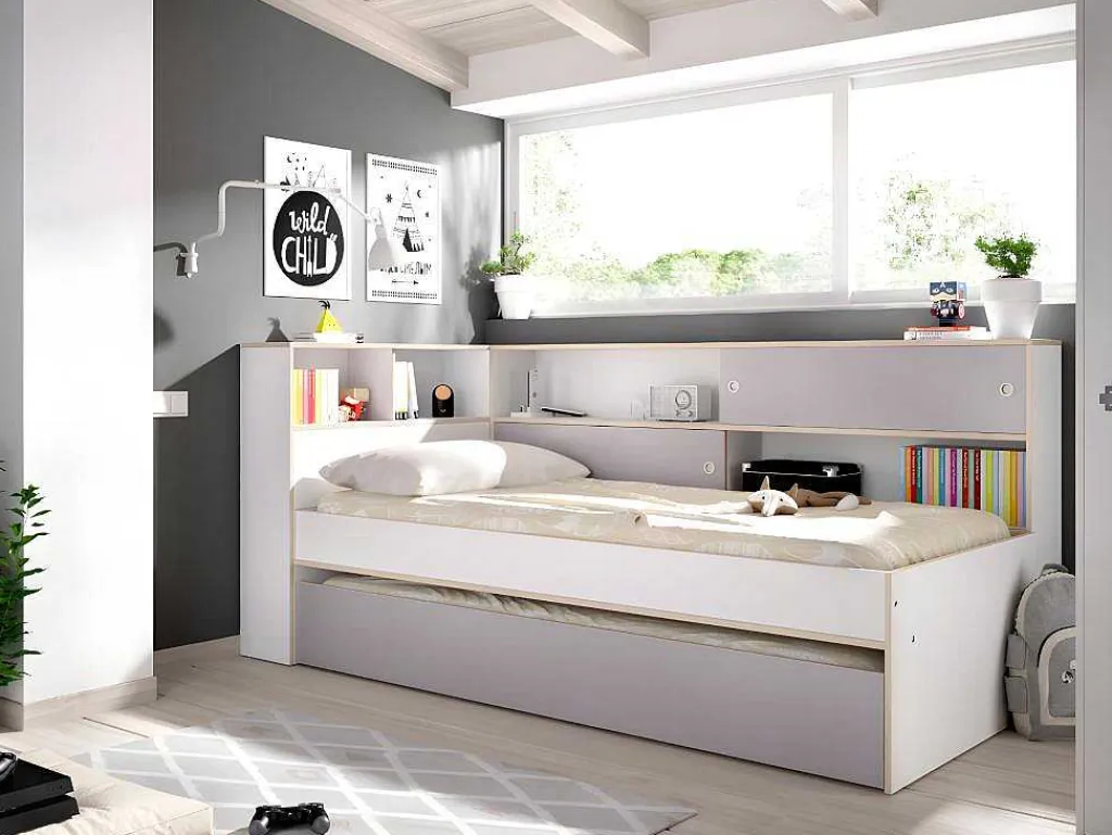 Uitschuifbed Met Slaaplade - 90 X 200 En 90 X 190 Cm - Wit En Grijs - Losiana-Vente-unique Sale