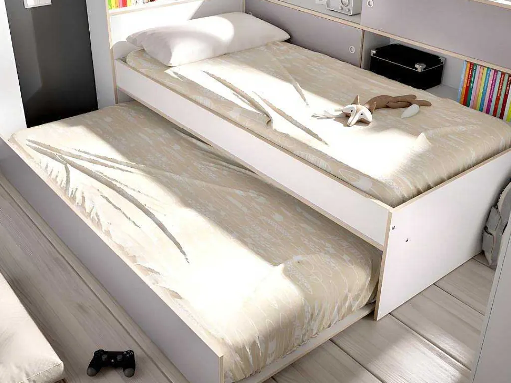 Uitschuifbed Met Slaaplade - 90 X 200 En 90 X 190 Cm - Wit En Grijs - Losiana-Vente-unique Sale