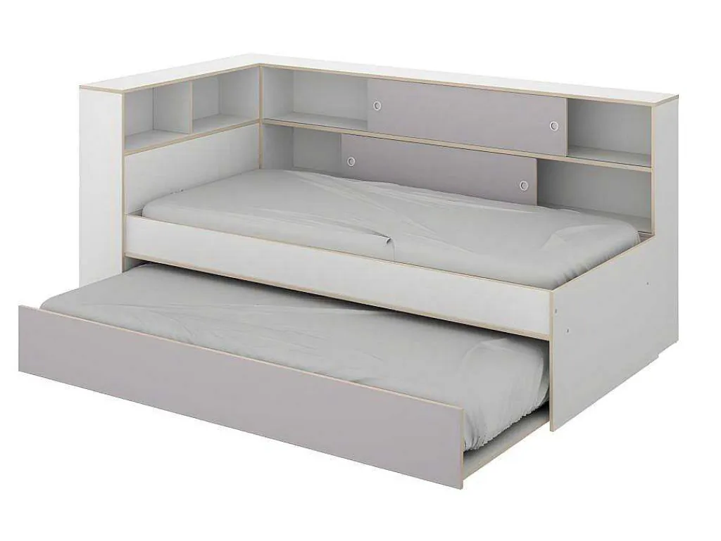 Uitschuifbed Met Slaaplade - Wit En Grijs + Bedbodem + Matras - Losiana-Vente-unique New