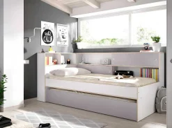 Uitschuifbed Met Slaaplade - Wit En Grijs + Bedbodem + Matras - Losiana-Vente-unique New