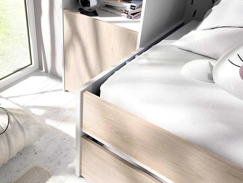 Uitschuifbed Selena - 90 X 190 Cm - Kleur: Eiken En Wit-Vente-unique Clearance