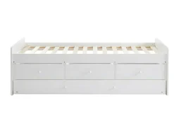 Uitschuifbed Titouan Met 3 Lades - Mdf En Dennenhout - Wit + Matras-Vente-unique Discount