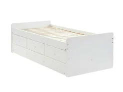 Uitschuifbed Titouan Met 3 Lades - Mdf En Dennenhout - Wit + Matras-Vente-unique Discount