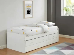 Uitschuifbed Titouan Met 3 Lades - Mdf En Dennenhout - Wit + Matras-Vente-unique Discount