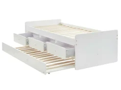 Uitschuifbed Titouan Met 3 Lades - Mdf En Dennenhout - Wit + Matras-Vente-unique Discount