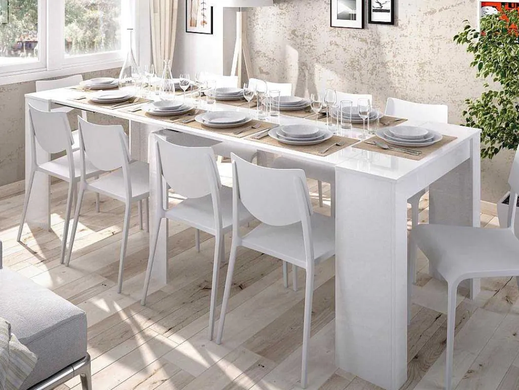 Uittrekbare Sidetabletafel Onega - 10 Personen - 4 Verlengstukken - Kleur: Wit-Vente-unique Sale