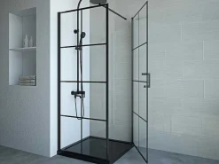 Vast Douchescherm Met Matzwarte Taatsdeur - 80 X 80 X 190 Cm - Caparica-Shower & Design Outlet