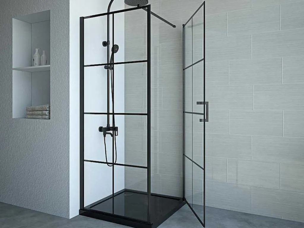 Vast Douchescherm Met Matzwarte Taatsdeur - 80 X 80 X 190 Cm - Caparica-Shower & Design Outlet