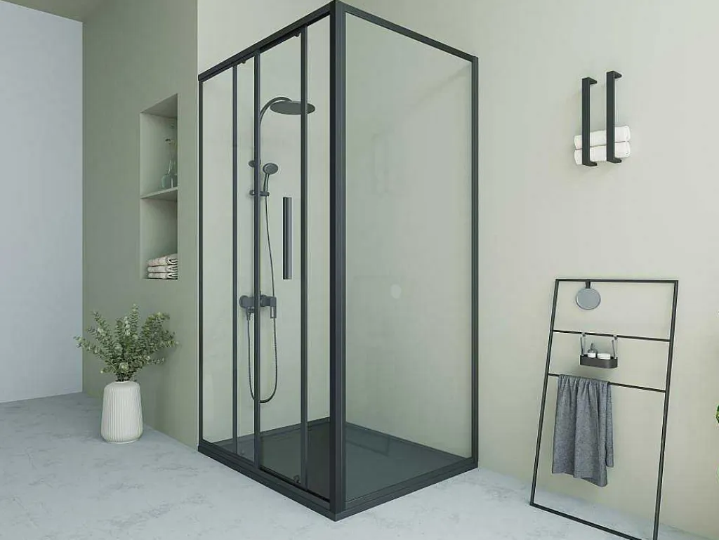 Vast Douchescherm Met Schuifdeur Met Industriele Stijl - Mat Zwart - 120 X 80 X 195 Cm - Toroni-Shower & Design Discount