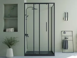 Vast Douchescherm Met Schuifdeur Met Industriele Stijl - Mat Zwart - 120 X 80 X 195 Cm - Toroni-Shower & Design Discount