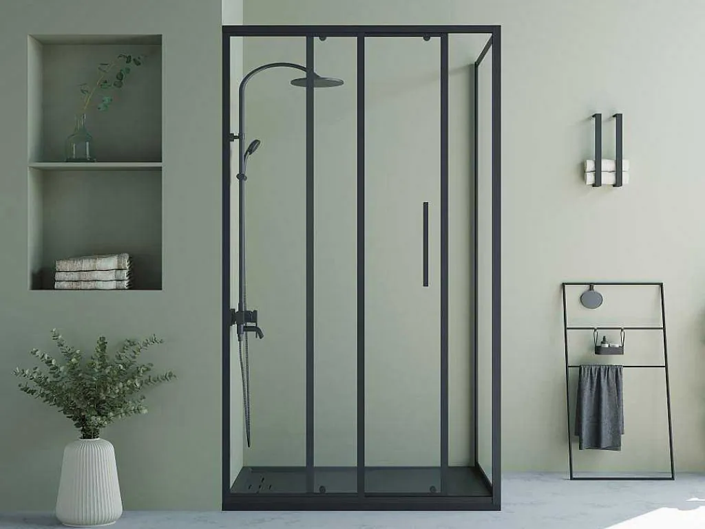 Vast Douchescherm Met Schuifdeur Met Industriele Stijl - Mat Zwart - 120 X 80 X 195 Cm - Toroni-Shower & Design Discount