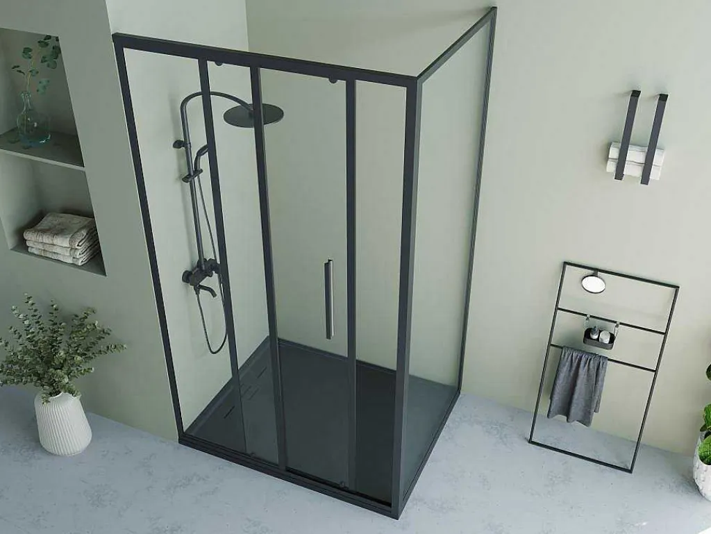 Vast Douchescherm Met Schuifdeur Met Industriele Stijl - Mat Zwart - 120 X 80 X 195 Cm - Toroni-Shower & Design Discount
