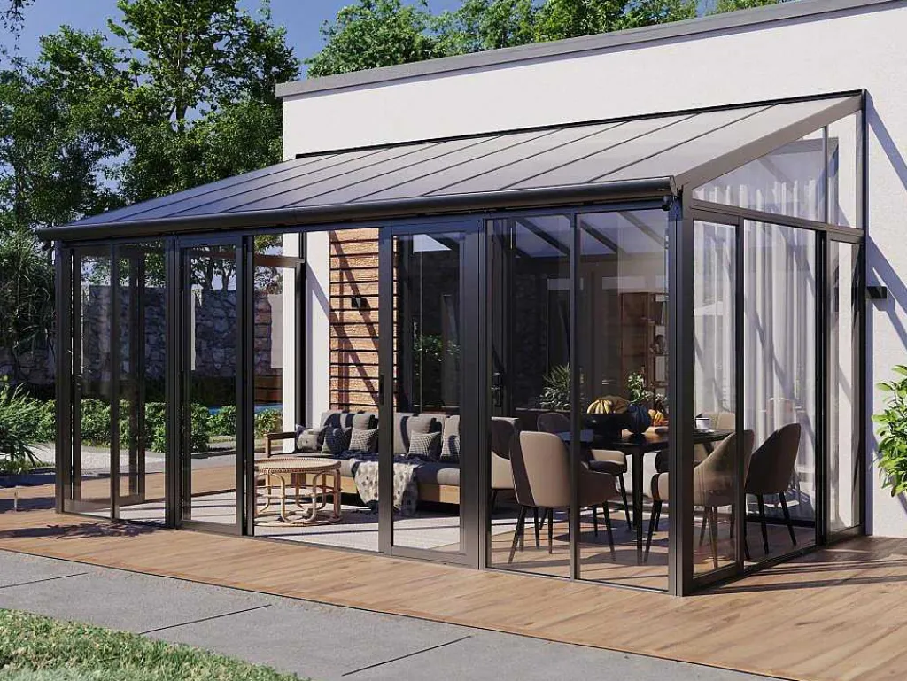 Veranda Van Aluminium En Polycarbonaat Met Uv-Bescherming - 15,8 M - Antraciet - Mathilda-EXPERTLAND Clearance