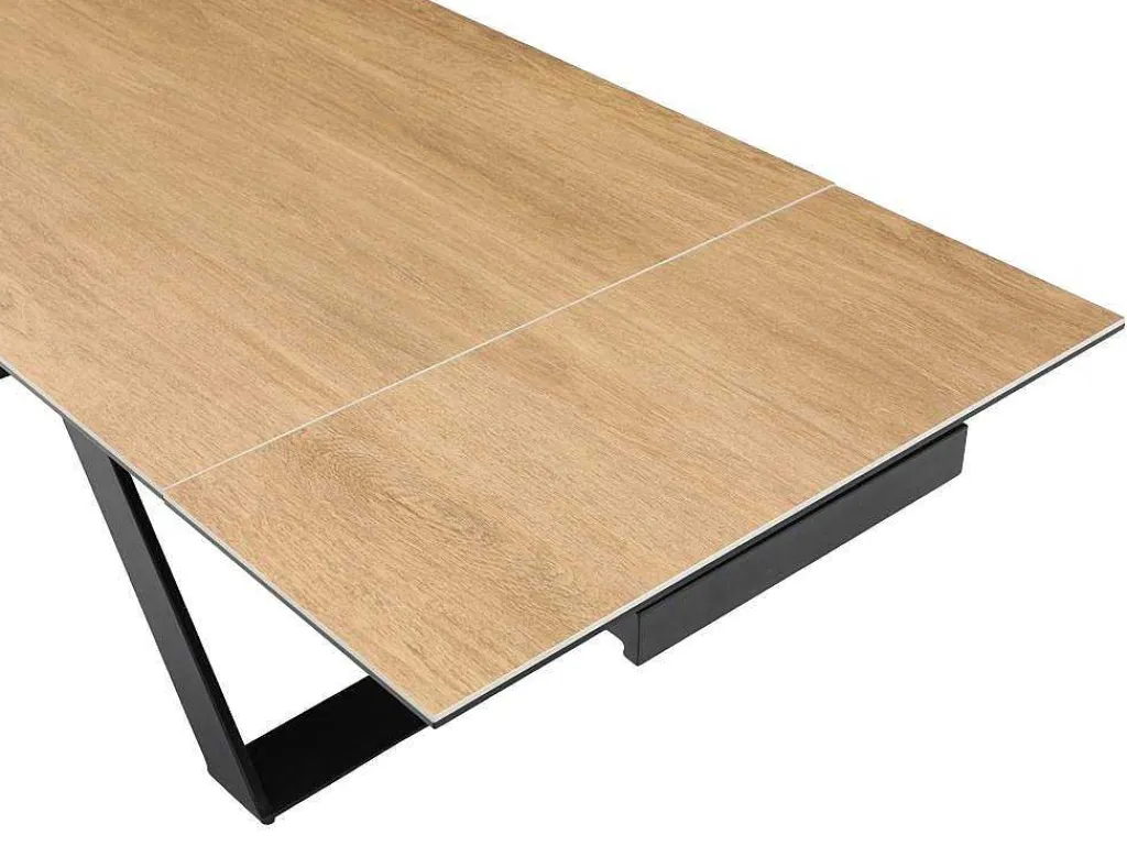 Verlengbare Eettafel 6 Tot 10 Plaatsen Van Keramiek, Gehard Glas En Metaal - Licht Naturel En Zwart - Xerena Van-PASCAL MORABITO Clearance